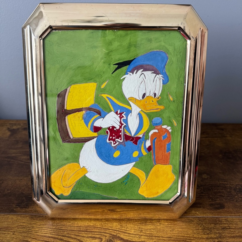 Vintage Donald Duck Hand Painted‎ Framed Artwork 1974